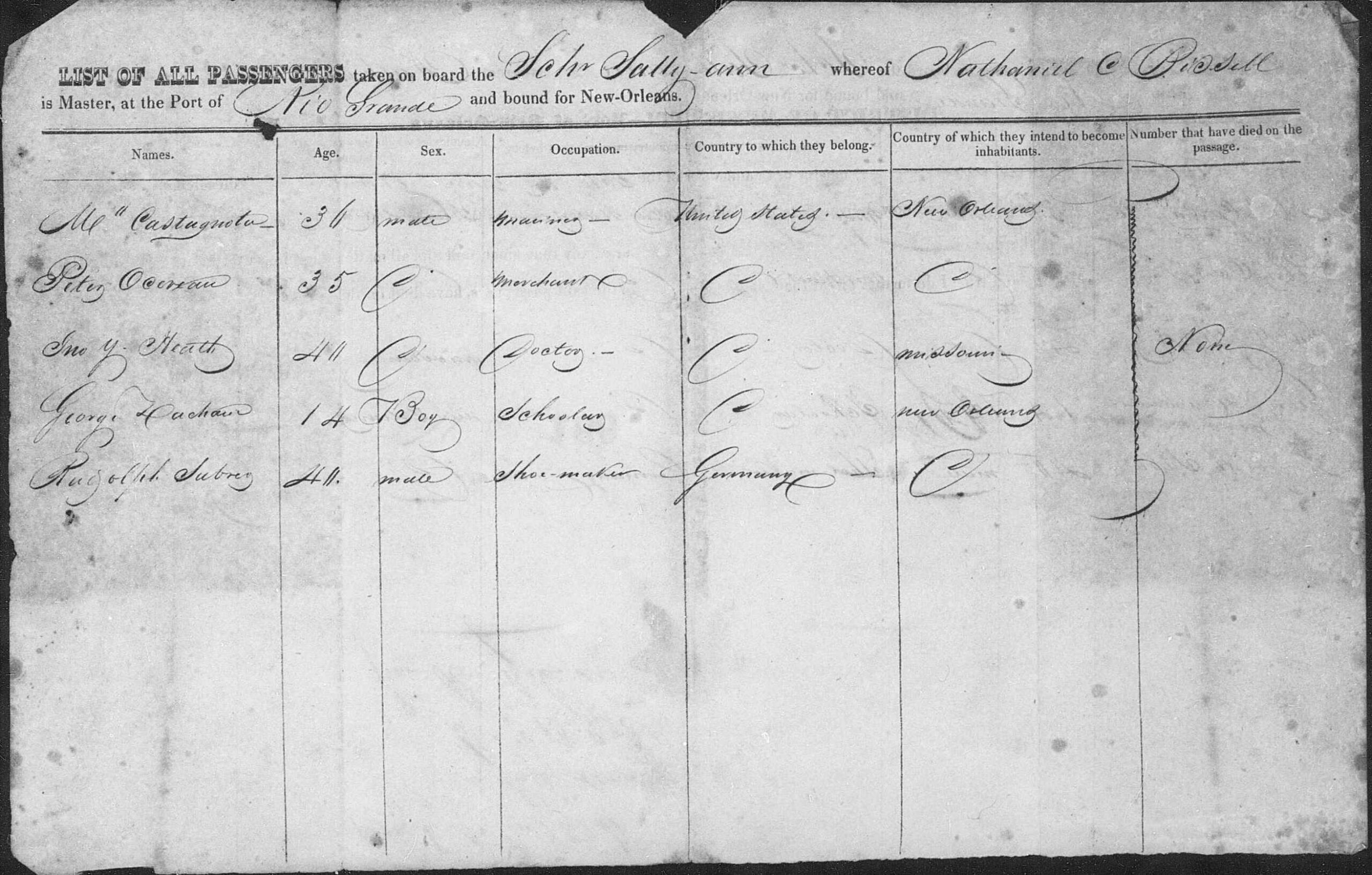 Entry from a passenger register for US-Mexico trip